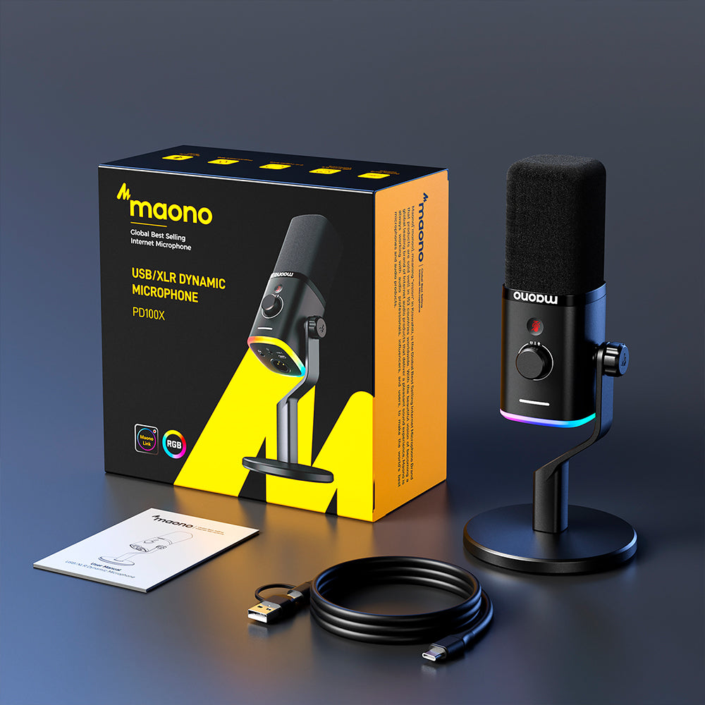 MAONO PD100X Dynamic RGB USB/XLR Microphone, black