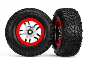 Traxxas 6891 Tires & Wheels SCT/S-Spoke Chrome-Red 4WD/2WD Rear TSM (2)