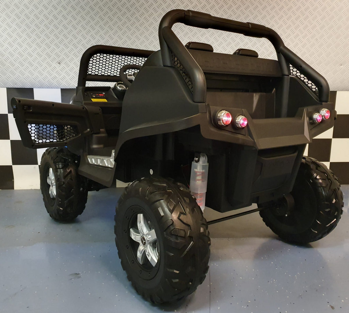 Mercedes-Benz Unimog 4x4 12V elbil för barn – 2 personer, matt svart