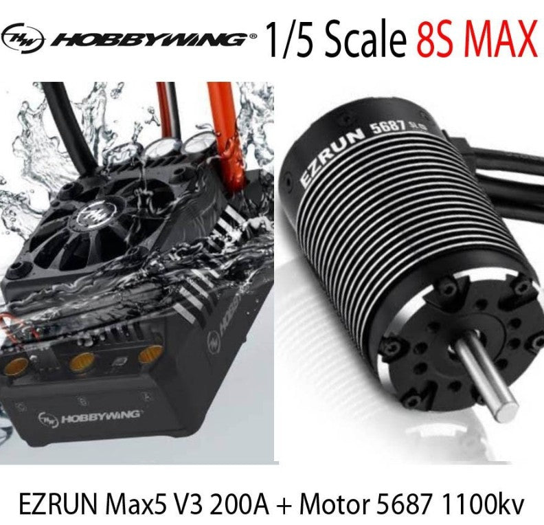 Hobbywing EZRun MAX5 Combo — 5687-1100KV Brushless ESC & Motor | 1/5 Skala | 3-8S LiPo