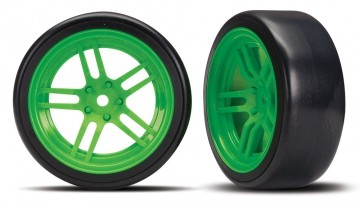 Traxxas 8376G Tires & Wheels Drift 1.9" on Green Split-spoke Front (2)