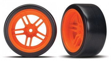 Traxxas 8377A Tires & Wheels Drift 1.9" on Orange Split-spoke Rear (2)
