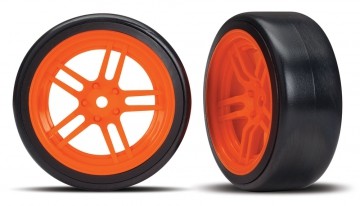 Traxxas 8376A Tires & Wheels Drift 1.9" on Orange Split-spoke Front (2)