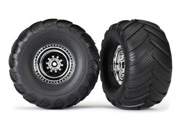 Traxxas 3663X Tires & Wheels Terra Groove/Chrome 2.0/3.0" Truck (2)