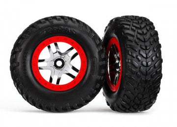 Traxxas 6891R Tires & Wheels SCT S1/S-Spoke Chr.-Red 4WD/2WD Rear TSM (2)