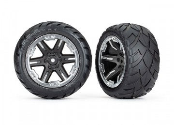 Traxxas 6768X Tires & Wheels Anaconda/RXT Black & Chrome 2,8" 2WD Rear (TSM-Rated) (2)