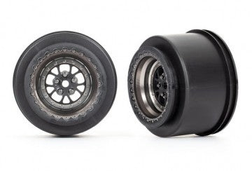 Traxxas 9473A Wheels Rear Satin Black Chrome (2) Drag Slash