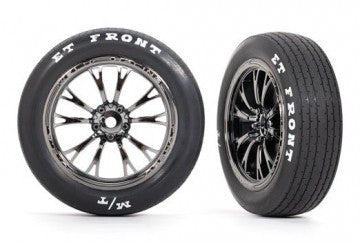 Traxxas 9474X Tires & Wheels Front Black Chrome (2) Drag Slash