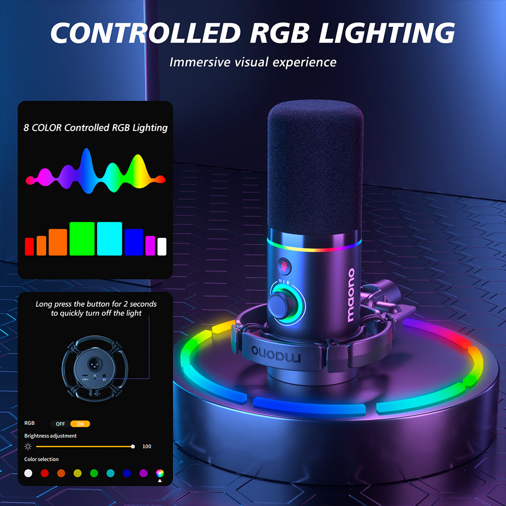MAONO PD200XS Dynamic RGB USB/XLR Microphone with Arm Stand — For Creators, Streamers & Podcasters