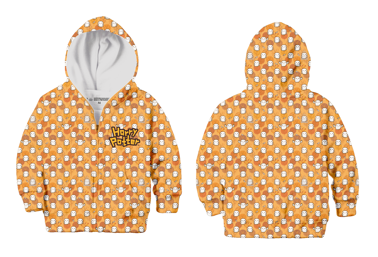 Harry Potter owl pattern kids hoodie yellow, 7-8 years