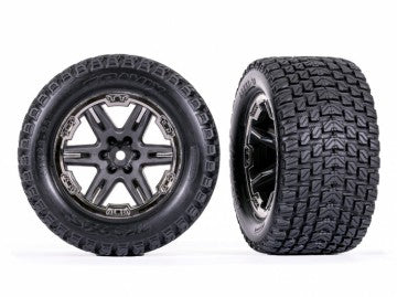 Traxxas 6764-BLKCR Tires & Wheels Talon EXT/ RXT Gray - Black Chrome 2.8" 4WD TSM (2)