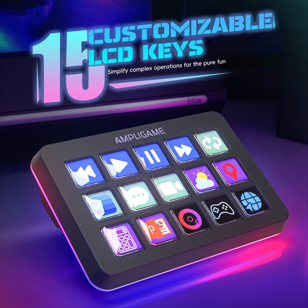 Fifine D6 Stream Controller with 15 Customized Keys and Software for Streaming, Gaming