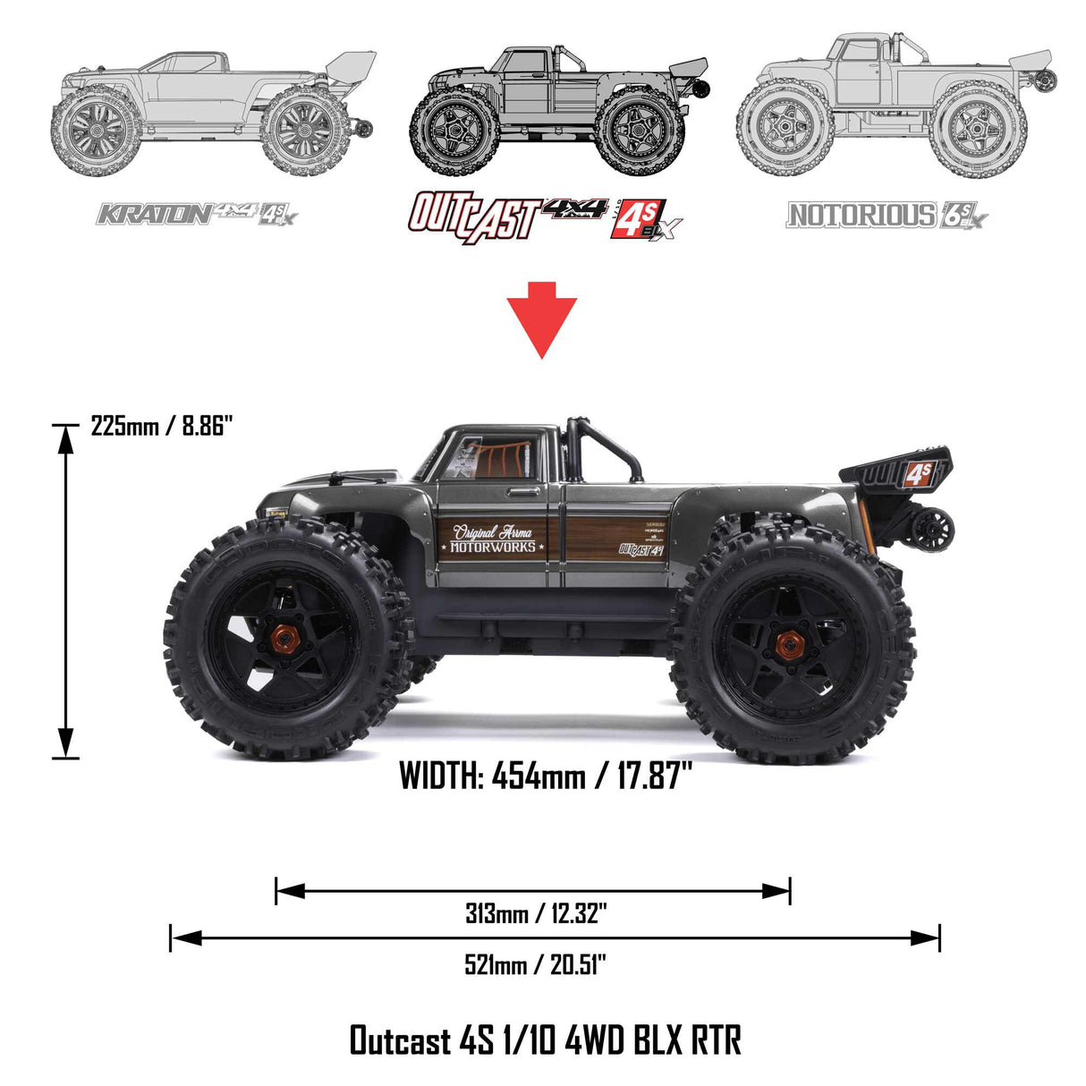 OUTCAST 4X4 4S BL 1/10TH 4WD STUNT TRK (GUNMETAL)