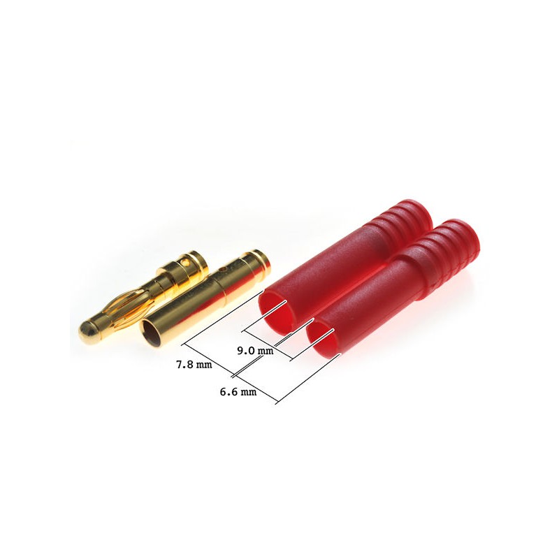 Connector : 4.0mm gold plated plug with red housing (L) (10pcs)