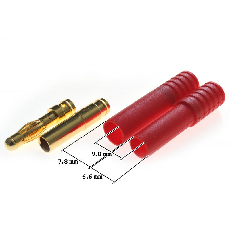 Connector : 4.0mm gold plated plug with red housing (L) (10pcs)