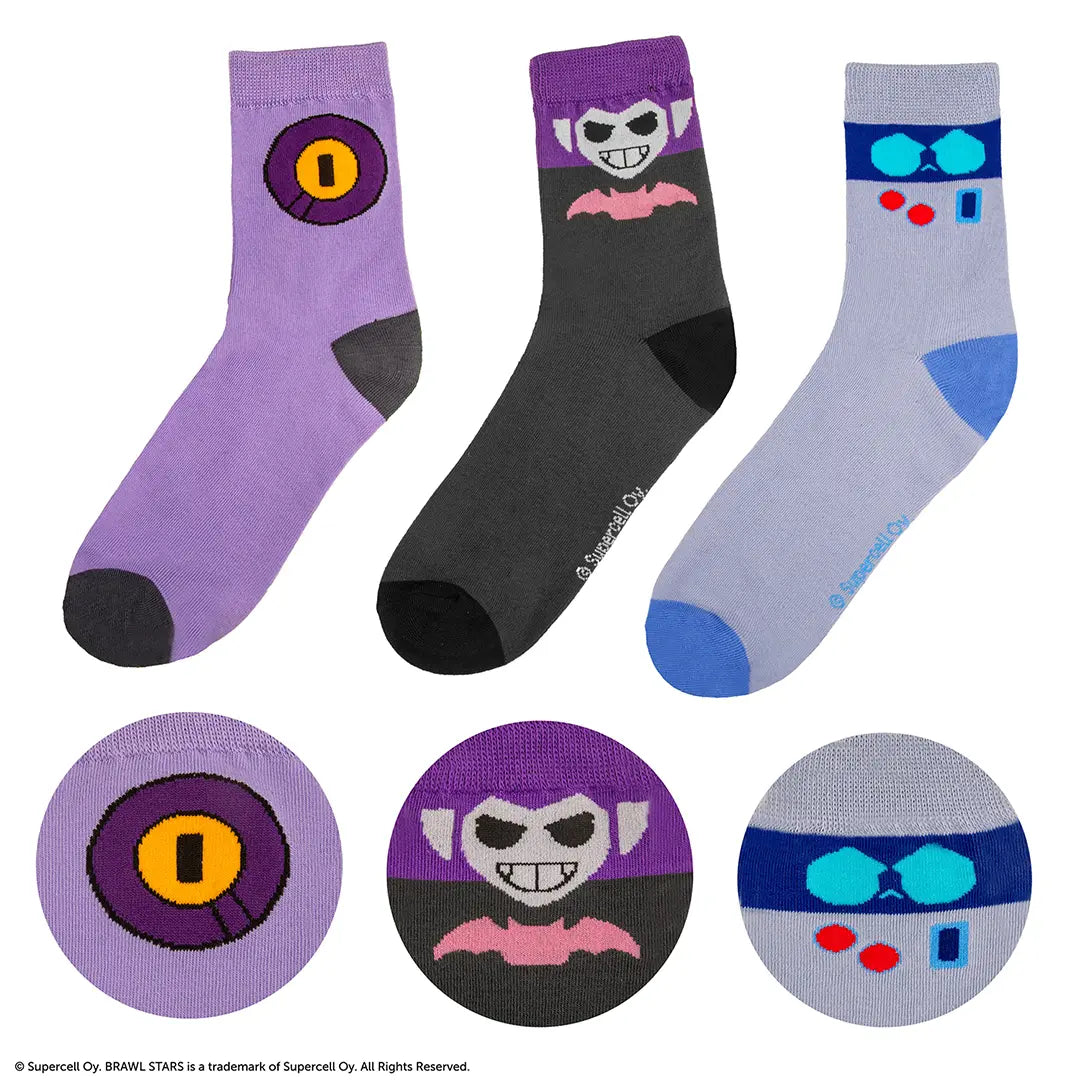Set of 3 socks 8-Bit, Rico & Mortis - Brawl Stars