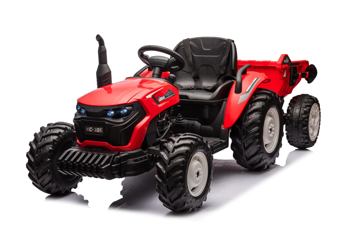 Børnetraktor 24V med anhænger – 1 person, rød