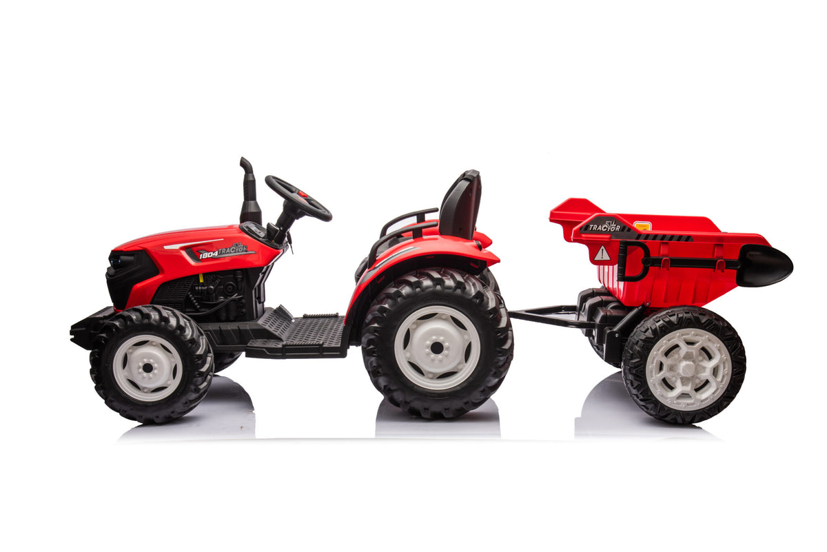 Børnetraktor 24V med anhænger – 1 person, rød