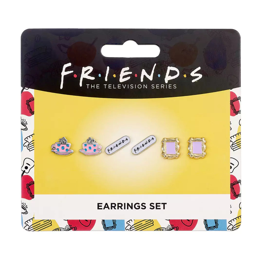 Set of 3 Earring Studs Frame Coffee Cup Friends Logo - Friends