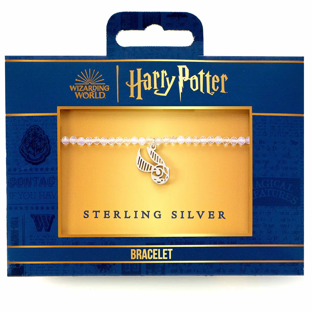 Sterling silver Golden Snitch Charm white crystal bracelet - Harry Potter