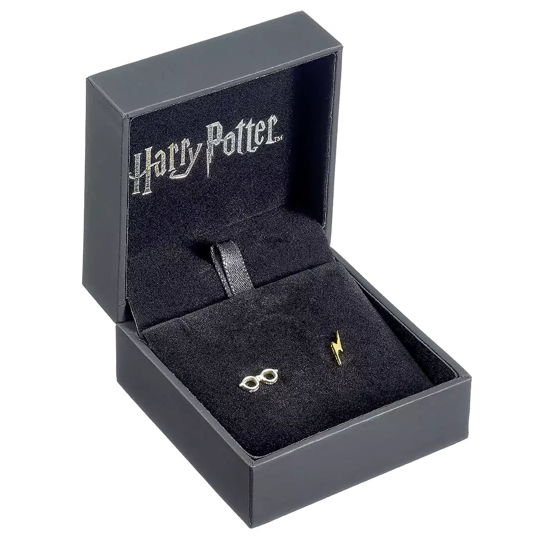 Sterling Silver Lightning Bolt and glasses stud earrings - Harry Potter