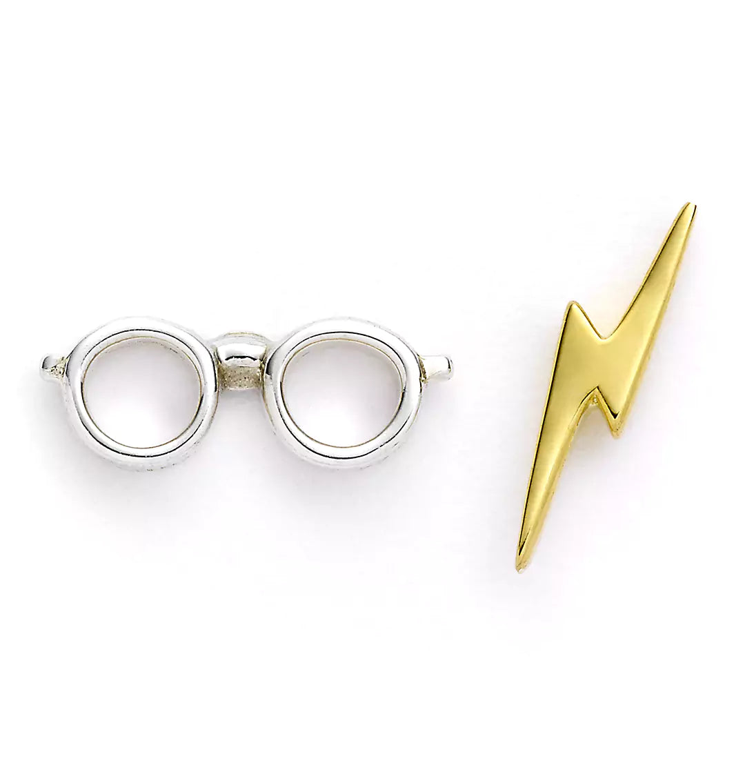 Sterling Silver Lightning Bolt and glasses stud earrings - Harry Potter