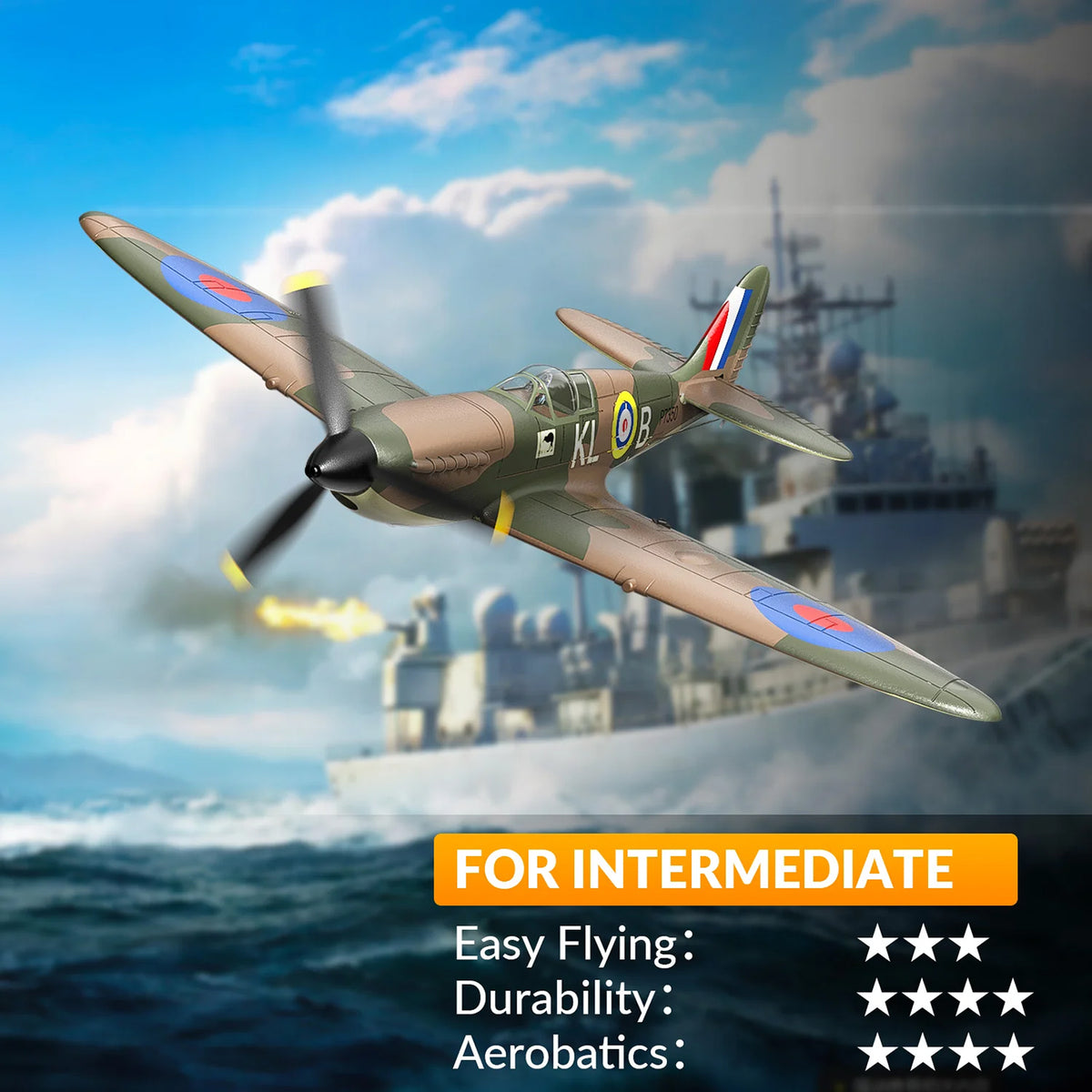 Spitfire 4CH Gyro 400mm RTF - Radiostyrt flygplan från 2:a världskriget