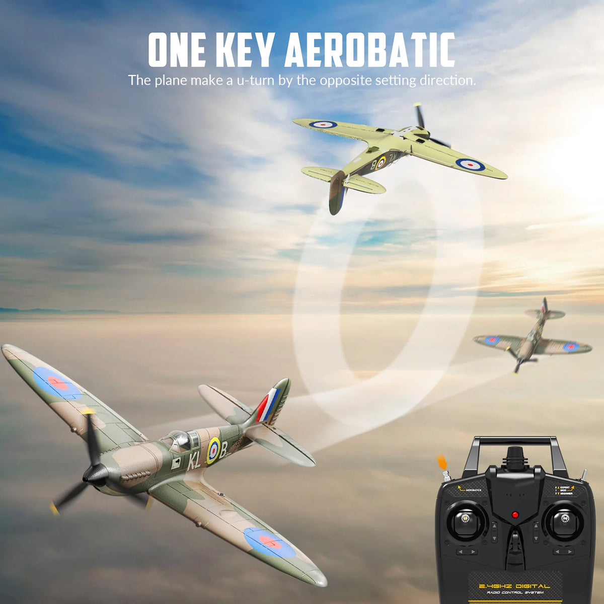 Spitfire 4CH Gyro 400mm RTF - Radiostyrt flygplan från 2:a världskriget