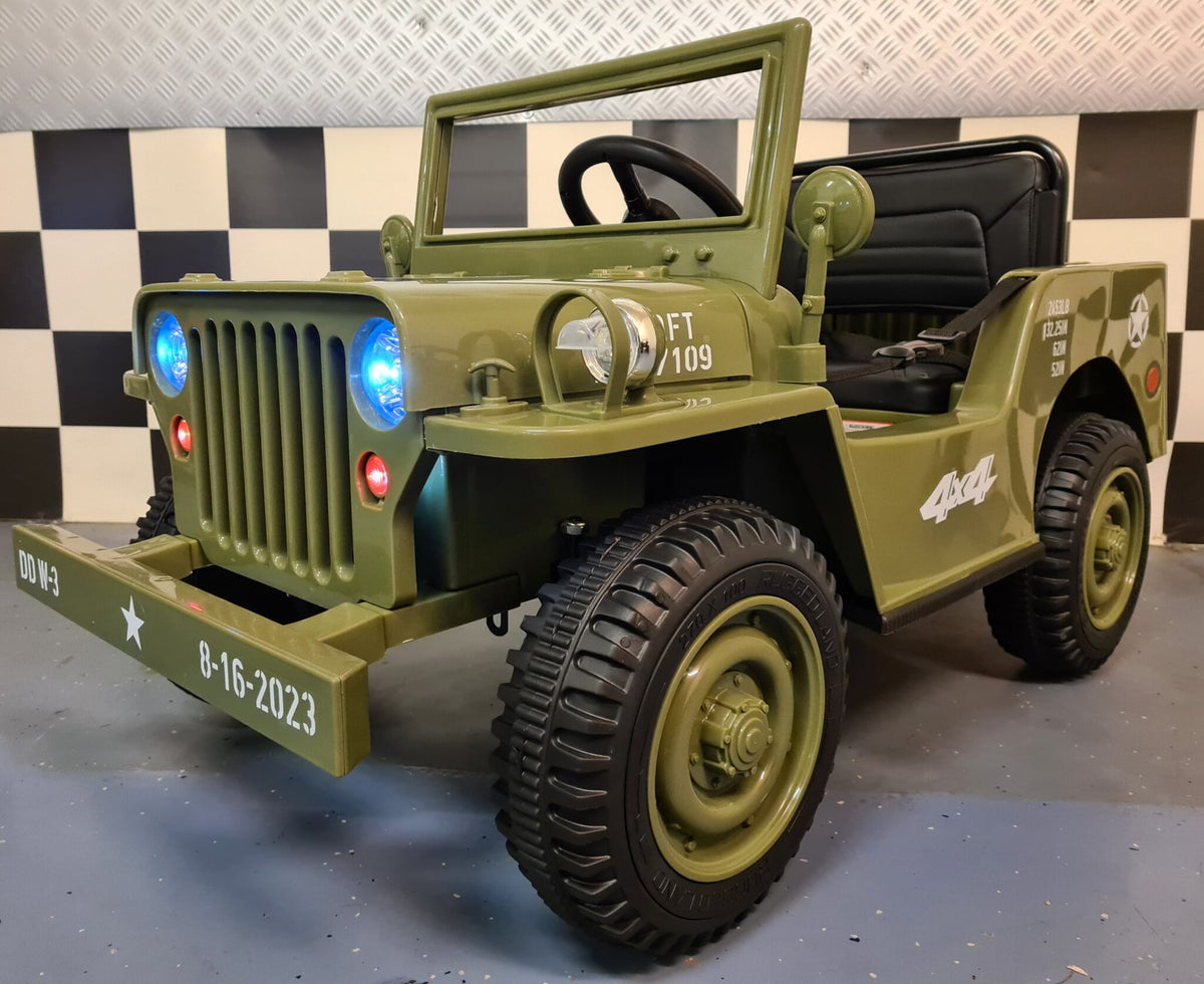 Jeep Willys 12V elbil för barn med fjärrkontroll – 1 person