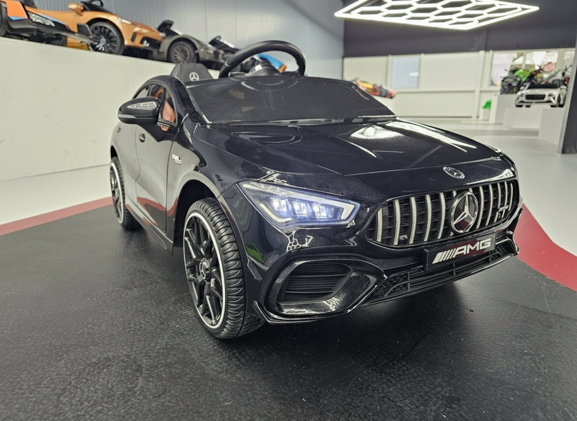 Mercedes-Benz CLA 45 12V elbil för barn – 1 person, metallic svart