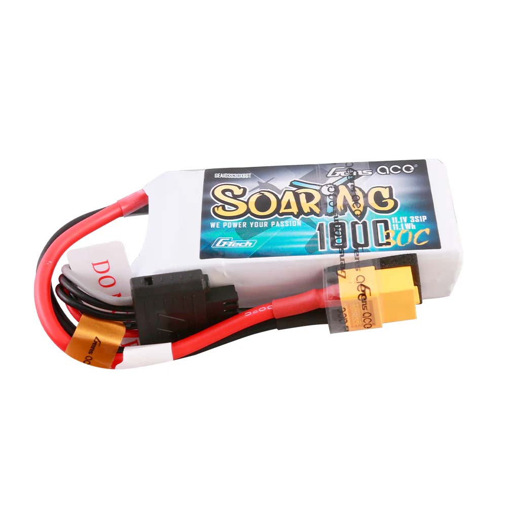 GENS ACE GE1-1000-2X6GT - GensAce Soaring LiPo 2S 7.4V-1000-30C XT60 69.5x54x11mm 63g G-Tech