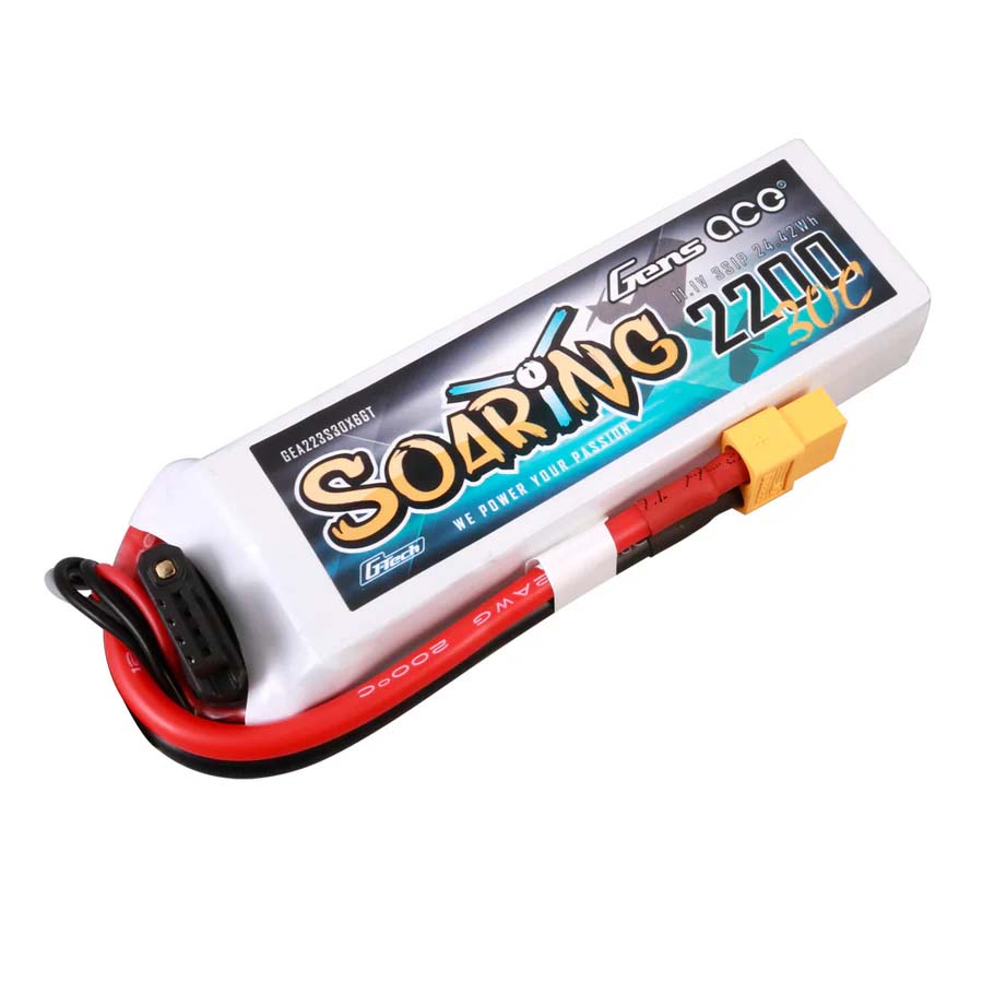 GENS ACE GE1-2200-3X6GT - GensAce Soaring LiPo 3S 11.1V-2200-30CXT60 107x34x21mm 175g G-Tech