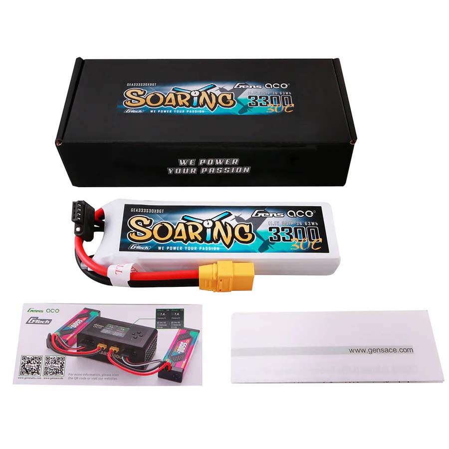 GENS ACE GE1-3300-3X9GT - GensAce Soaring LiPo 3S 11.1V-3300-30CXT90 131x42.5x19.5mm 252g GT