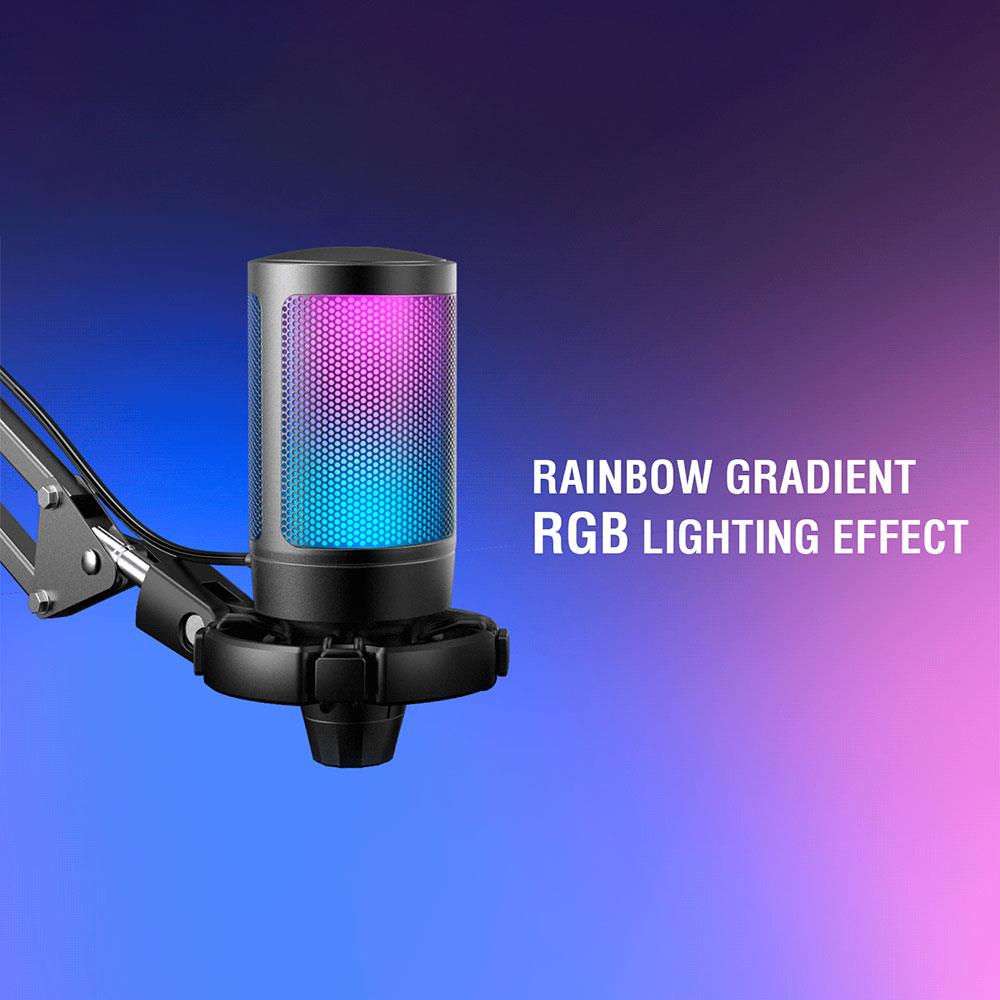 FIFINE A6T Condenser RGB USB Microphone with Boom Arm, Black