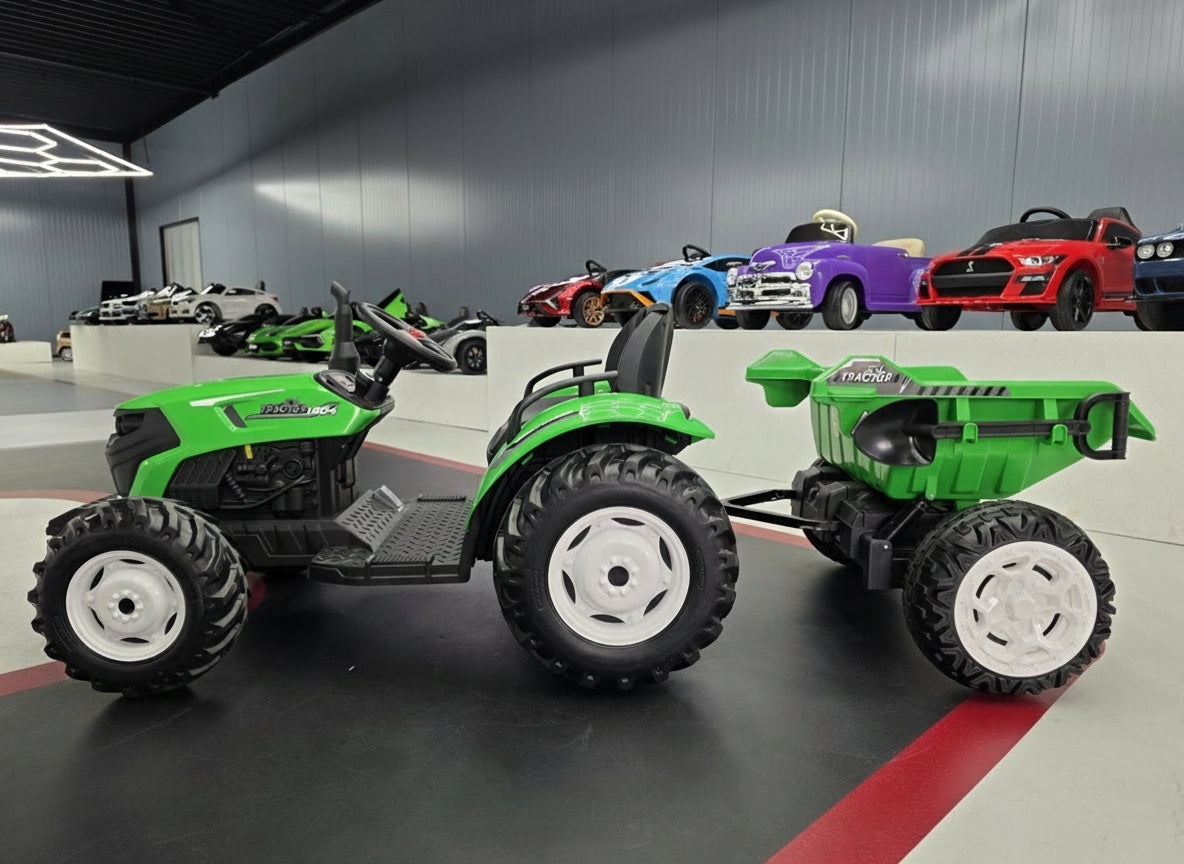 Barntraktor 24V med släp och fjärrkontroll