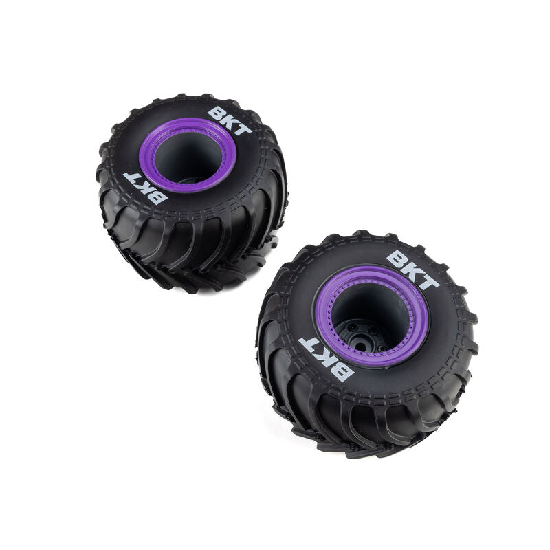 Losi MT Tires Purple Beadlock Pre-Mounted (2): Mini LMT