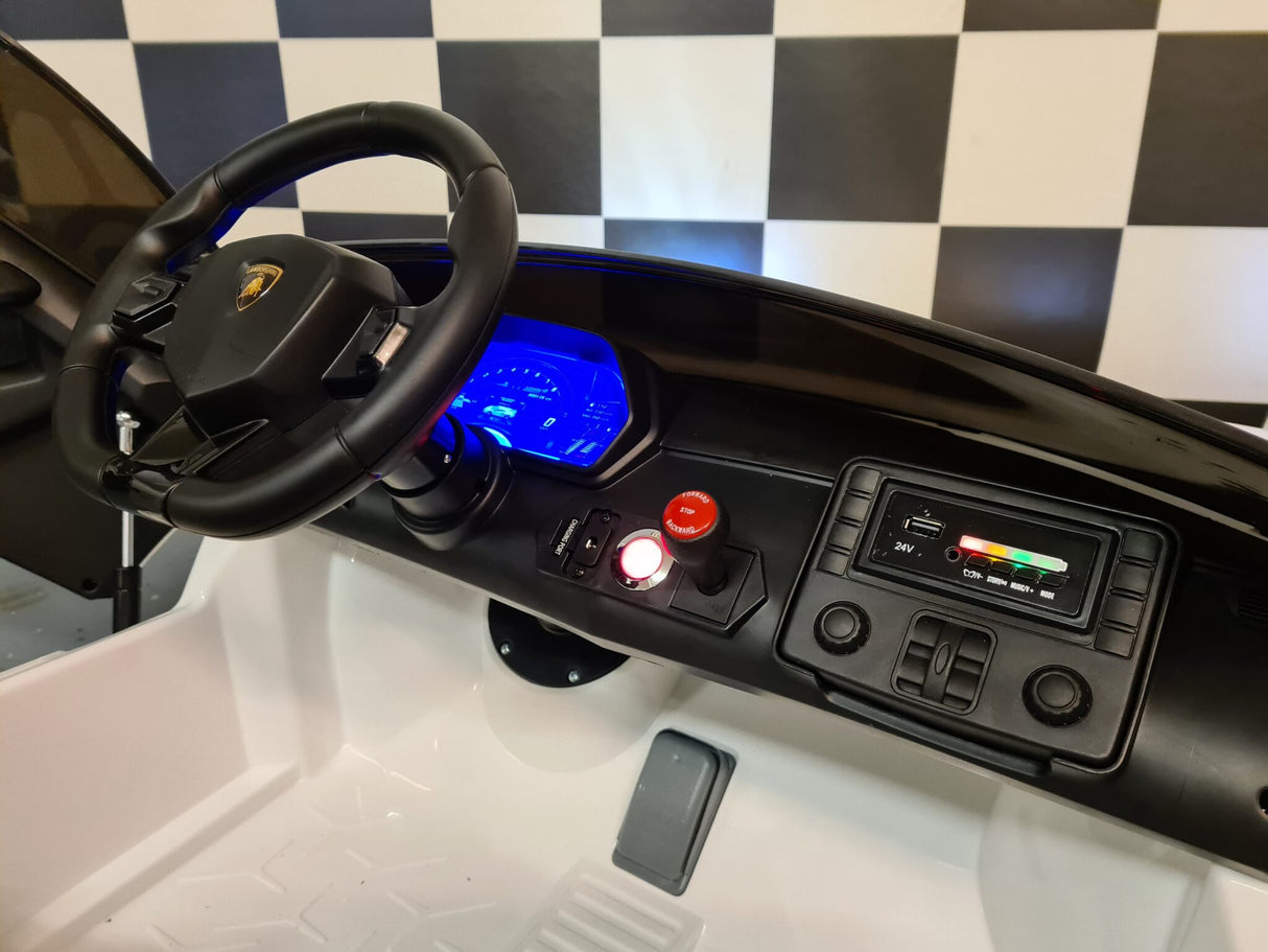 Lamborghini Aventador 24V drift elbil för barn – 2 personer, vit