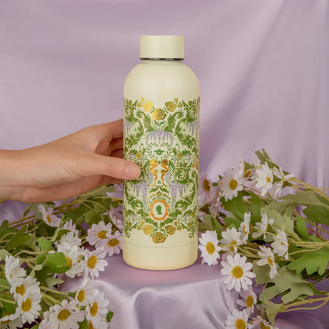 500ml Insulated Bottle - Green damask flourish - Bridgerton