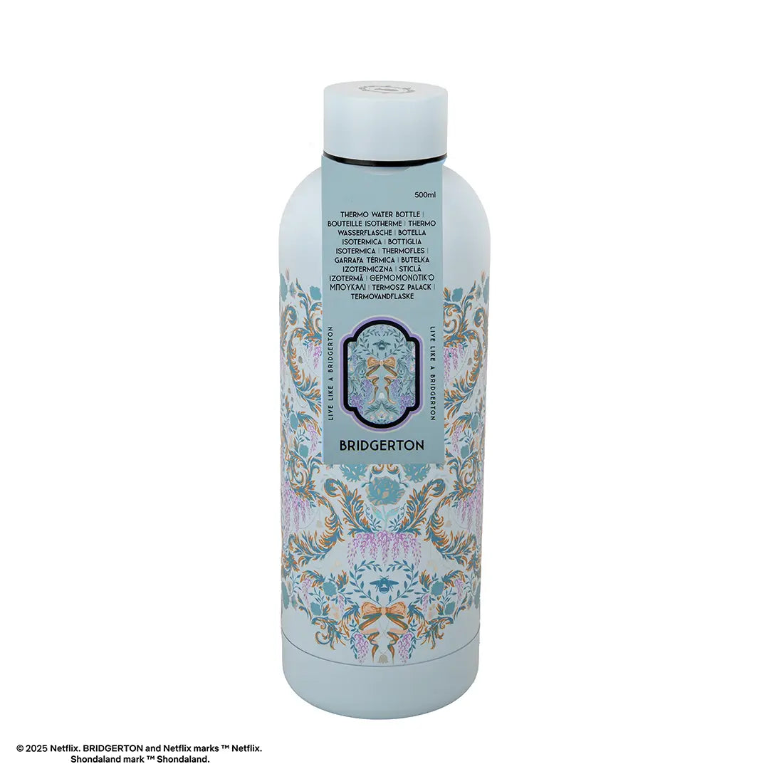 500ml Insulated Bottle – Light Blue Damask Flowers – Bridgerton