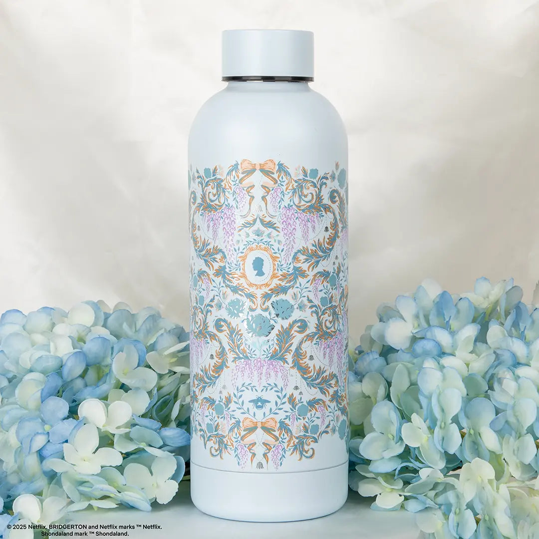 500ml Insulated Bottle – Light Blue Damask Flowers – Bridgerton