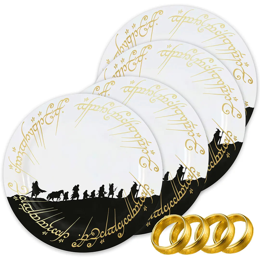 Set of 4 plates with 4 napkin rings - LOTR