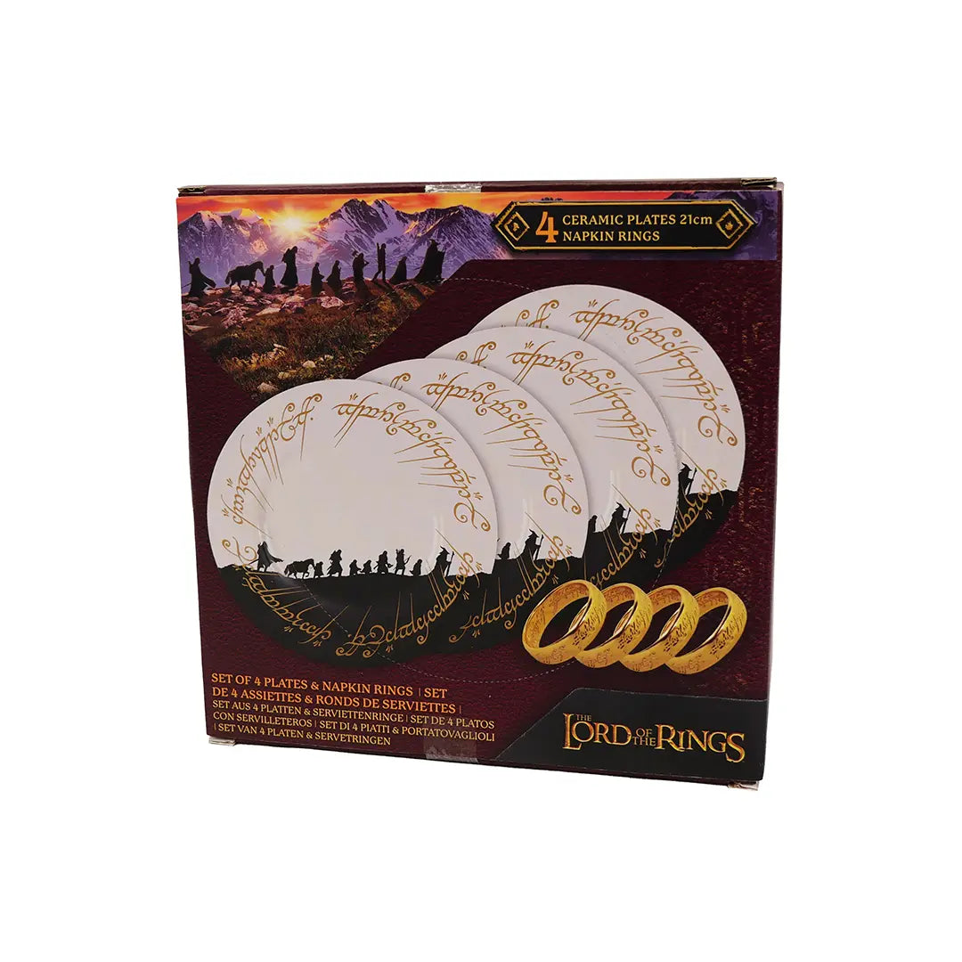 Set of 4 plates with 4 napkin rings - LOTR