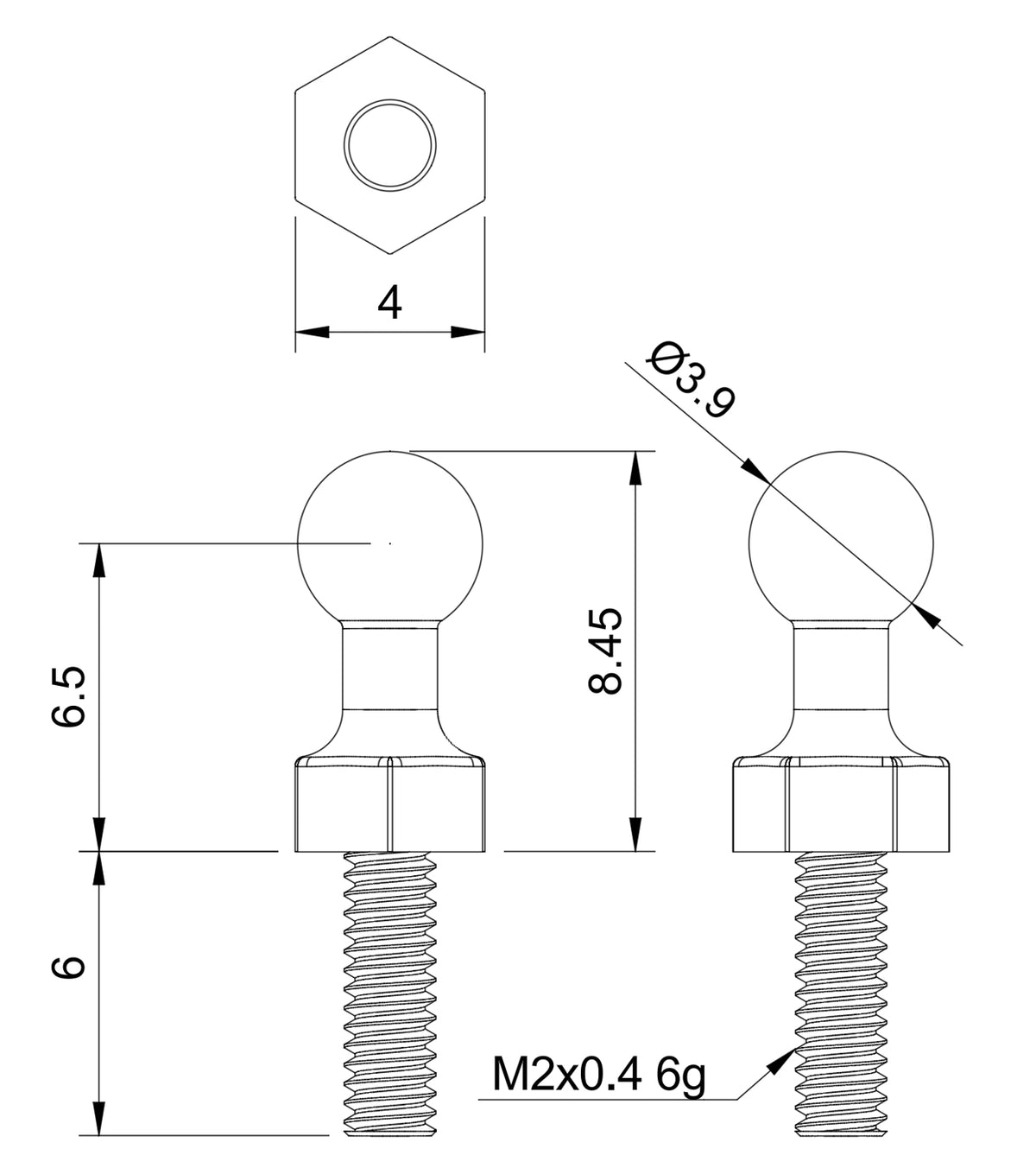Ball Link Closed M2 3.9mm M2.5/4-40 (2)
