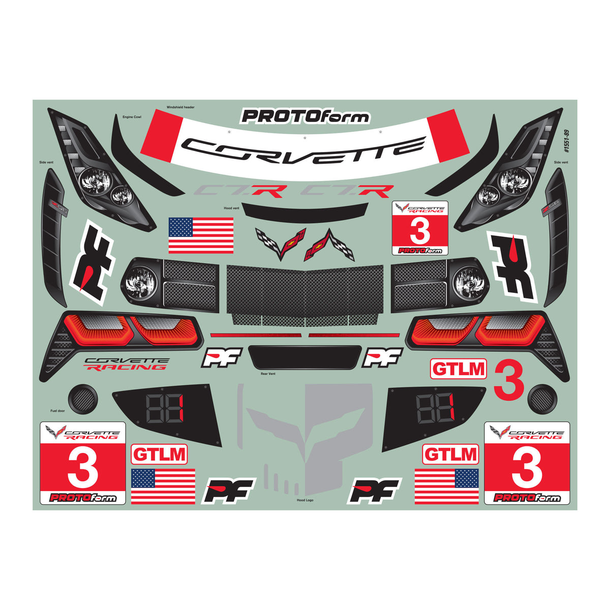 1/8 Corvette C7.R Clear Body :GT, Short Wheelbase