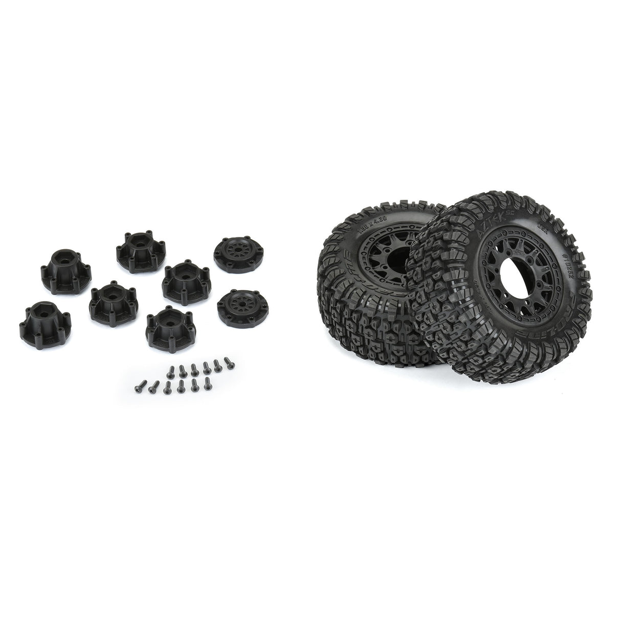Aztek SC 2.2"/3.0" M2 (Medium) Tires Mounted on Raid Black 6x30 Removable Hex (12mm & 14mm) SC Wheels for Slash® 2wd, Slash® 4x4, ProTrac™ & Senton™ 4x4 Front or Rear
