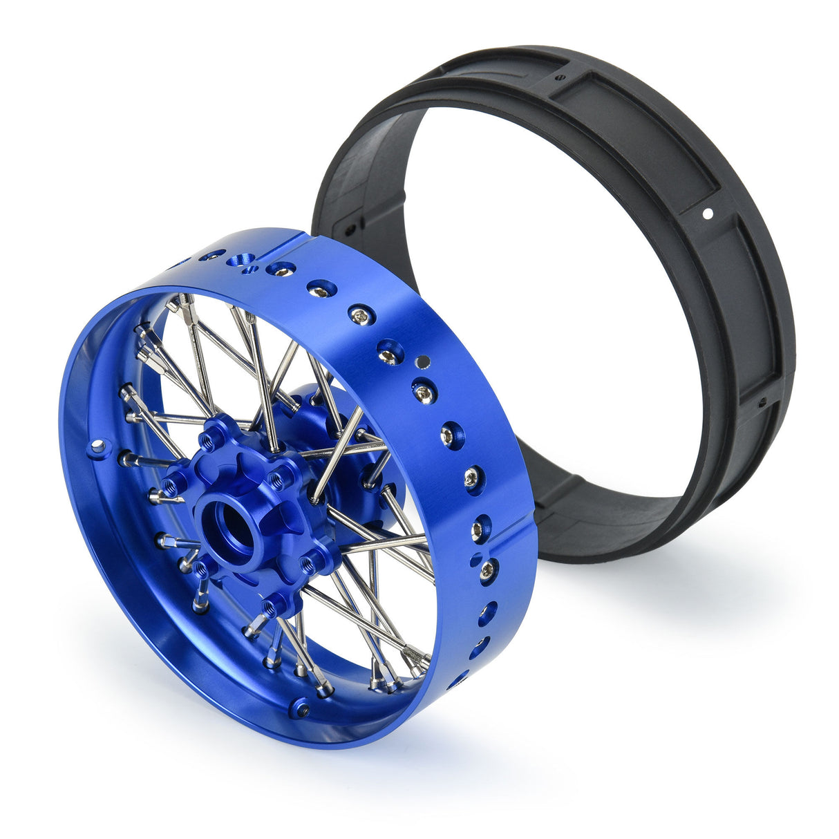 Pro-Spec Aluminum V2 Bead Front Wheel Assembled, Blue for Losi Promoto-SM