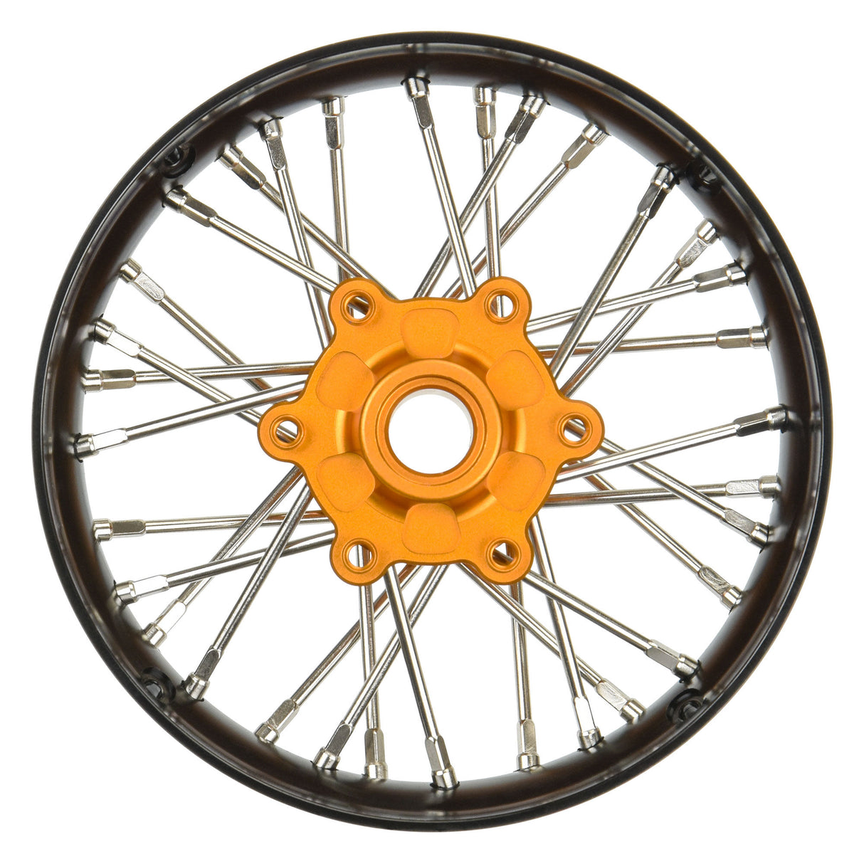 Pro-Spec Aluminum V2 Bead Front Wheel Assembled, Black/Gold for Losi Promoto-SM