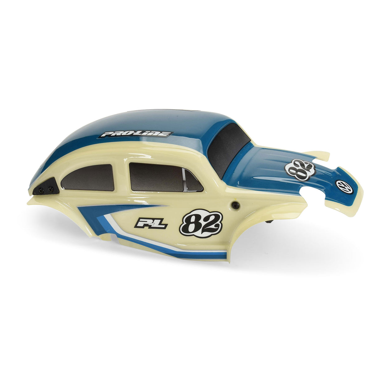 Class 1 VW Bug Blue Race Body Conversion Kit and Flat Iron Tires Mounted 12mm Chrome Diablo (4) for Arrma Typhon Grom