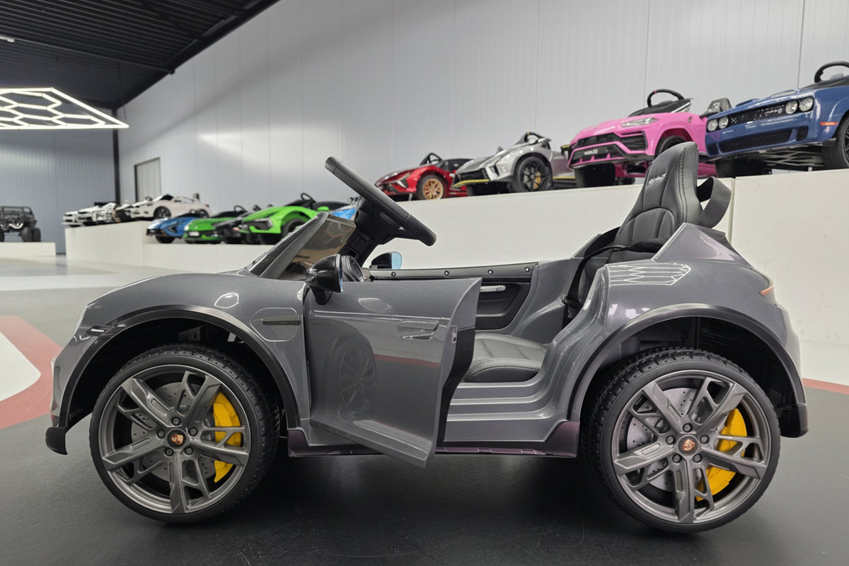 Porsche Taycan 12V elbil för barn – 1 person, grå