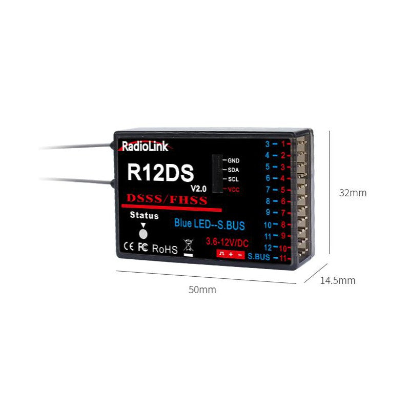 R12DS 2.4Ghz 12-Ch Receiver (DSSS + FHSS)